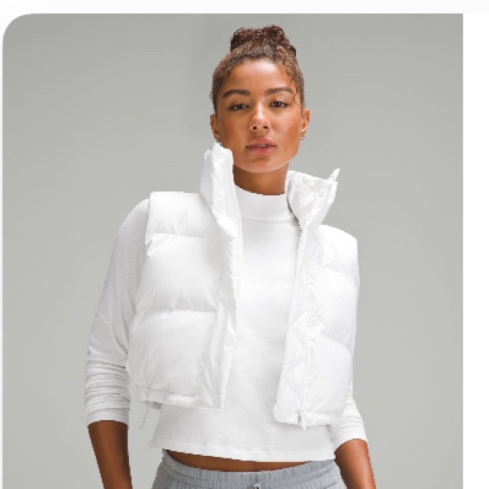 lululemon athletica White Wunder Puff Super Cropped Vest removable hood Size 4